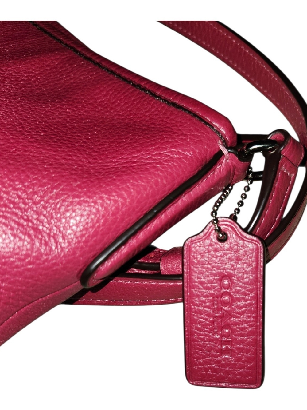 Coach EUC Pebbled Leather File Crossbody Bag Vibrant Fuchsia/Raspberry Pink - Picture 4 of 7